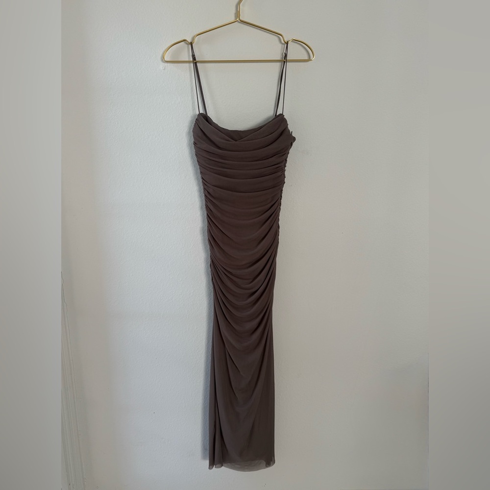 Zara Taupe Ruched Dress